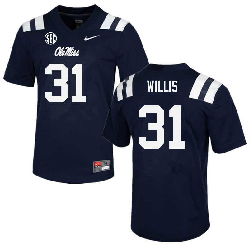 Ole Miss Rebels #31 Jaron Willis College Football Jerseys Sale-Navy